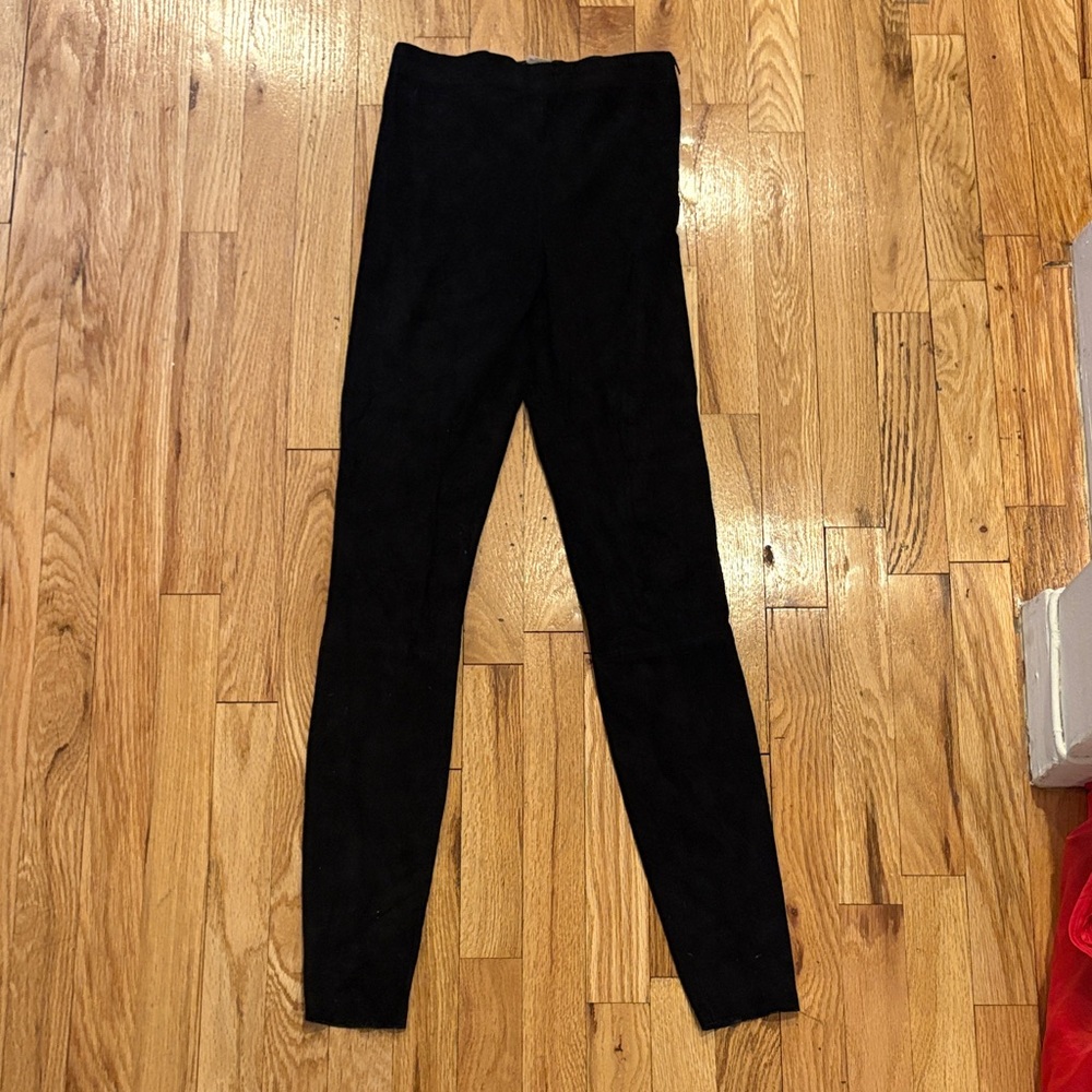 Alice and Olivia Black High-Waisted Suede Leggings